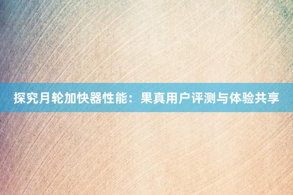 探究月轮加快器性能：果真用户评测与体验共享
